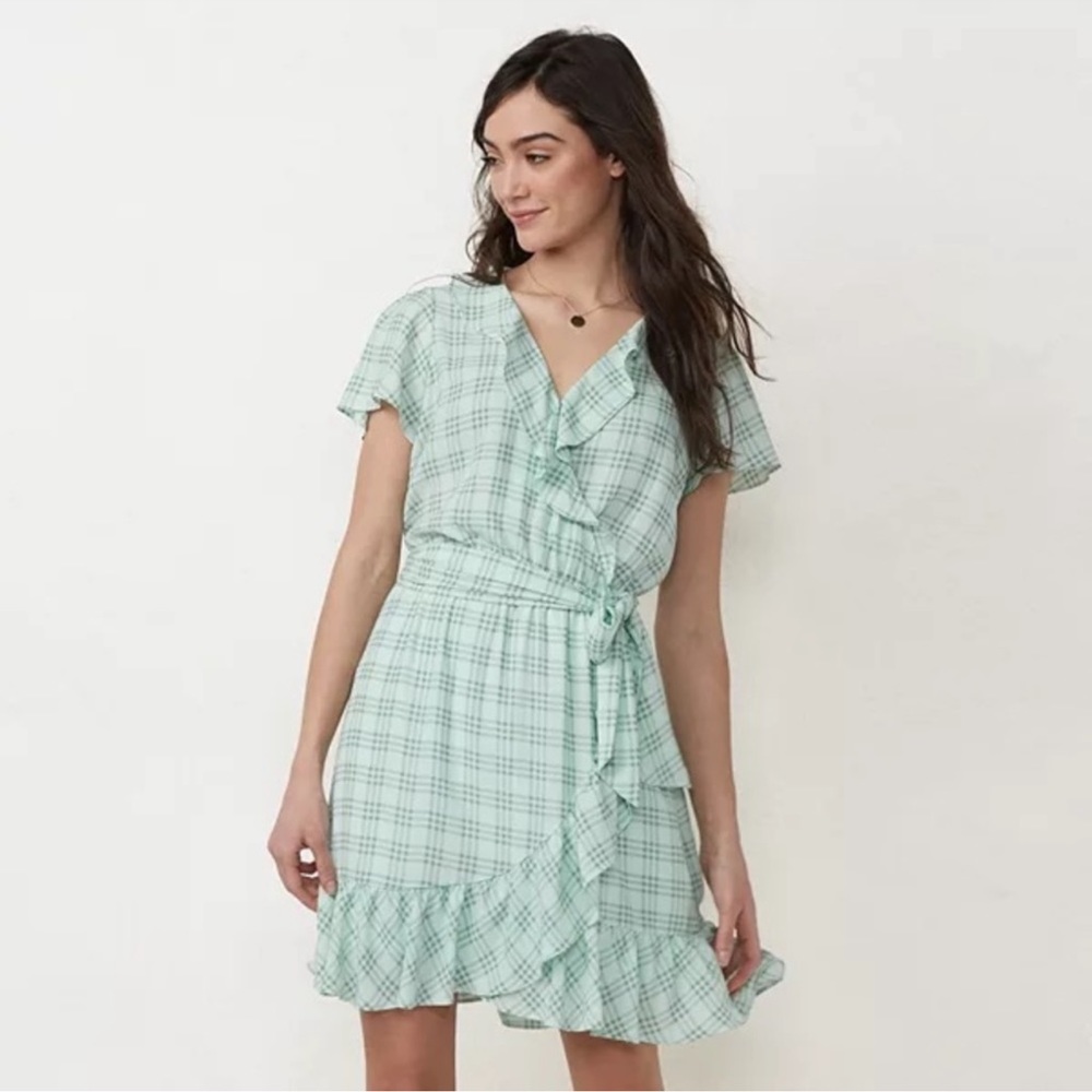Lauren Conrad Plaid Ruffle Wrap Dress